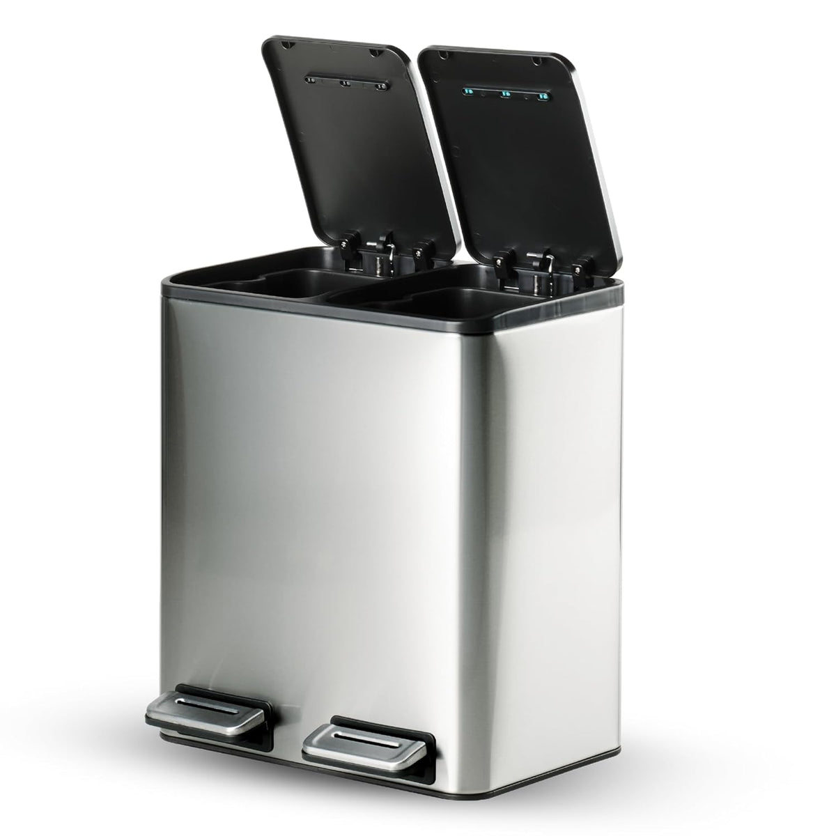 TRAMONTINA 2-in-1 Dual Compartment Dustbin 16L (8L+8L) | Stainless Steel Wet & Dry Trash Can | Soft-Close | Removable Inner Buckets | Anti-Fingerprint | Rectangle Bin