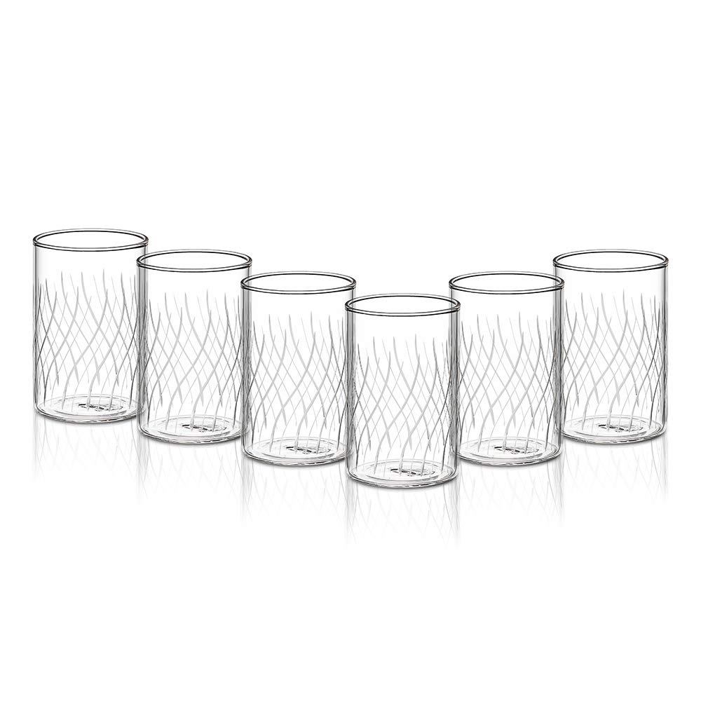 Borosil Vision Cascade Cut 295ml Set of 6 pcs Transparent Drinking Glass | Borosilicate Glass Tumblers for Water, Cold Drinks, Juice| Flame Proof, Microwave & Dishwasher Safe | For Daily use & Gifting