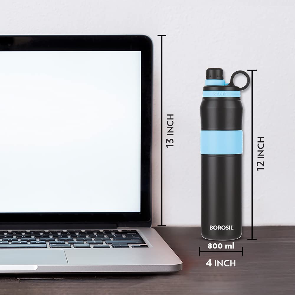 Borosil Hydra Thirst Burst Arctic 800 ml Stainless Steel Water Bottle | Double Wall Vacuum Insulated Flask | 12 Hours Hot & Cold | Ideal for Personal & Corporate Gifting | 1 Year Warranty