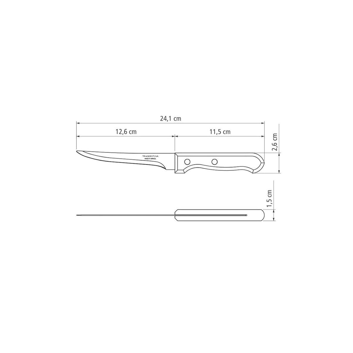 TRAMONTINA Dynamic 12 cm Boning Knife, Heat-Treated Stainless Steel Blade, Professional Meat & Poultry Knife, Natural Wood Handle with Aluminum Rivets, High Cutting Power.