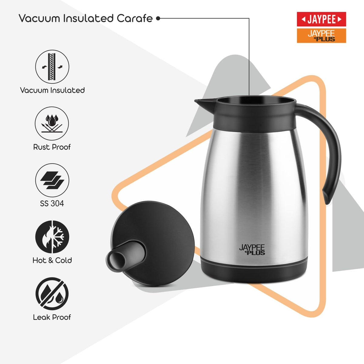 Jaypee Plus Elegant ISI Certified Stainless Steel Insulated Carafe 750 ml Kettle Double Wall Vacuum Flask Heat & Cold Retention Easy to Carry for Kitchen, Office, Outdoor & Restaurant,Silver