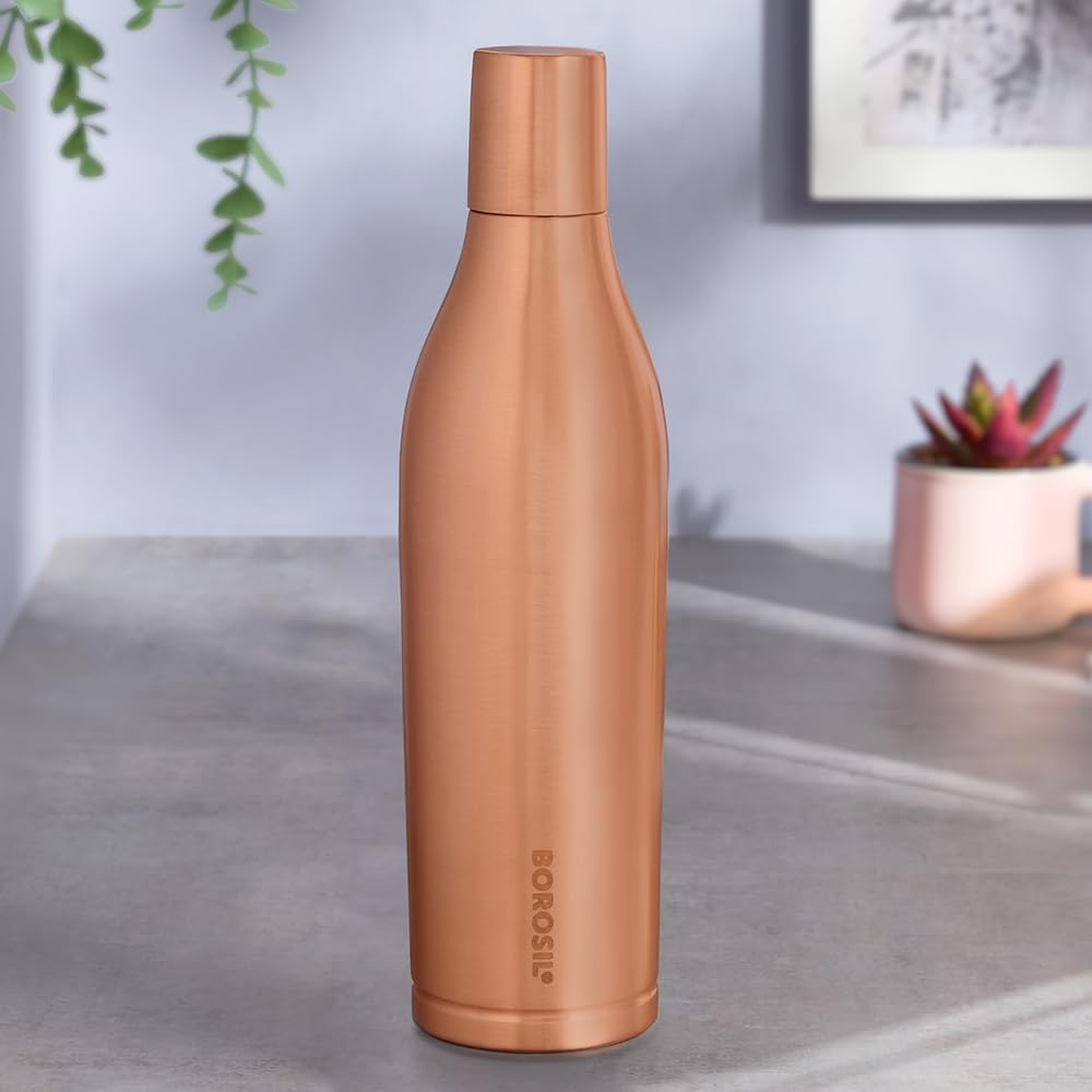 Borosil 800 ml Gemini Copper Bottle, 100% Pure Copper, BPA Free & Leakproof with Anti-Oxidant Properties of Copper Bottle for Home, School & Office