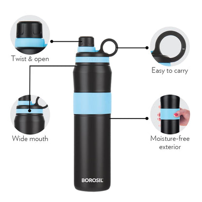 Borosil Hydra Thirst Burst Arctic 800 ml Stainless Steel Water Bottle | Double Wall Vacuum Insulated Flask | 12 Hours Hot & Cold | Ideal for Personal & Corporate Gifting | 1 Year Warranty