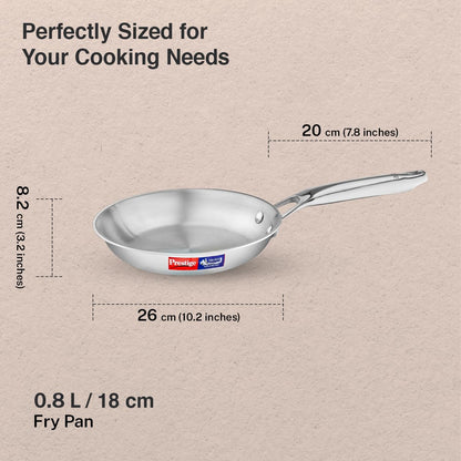 Prestige 18cm/0.8L Tri-Ply Stainless Steel Splendid Fry Pan| Gas and Induction Compatible |Even Heat Distribution| Thick Gauge Tri-Ply Body| 15 Year Warranty