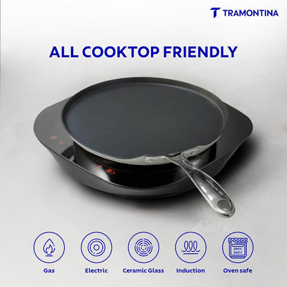 TRAMONTINA Fusao Triply Ceramic-Reinforced Dosa Tawa 32cm | 3mm Thickness | Long-Lasting Performance | Perfect for Dosa, Uttapam, Roti & Paratha | All Cooktop Compatible