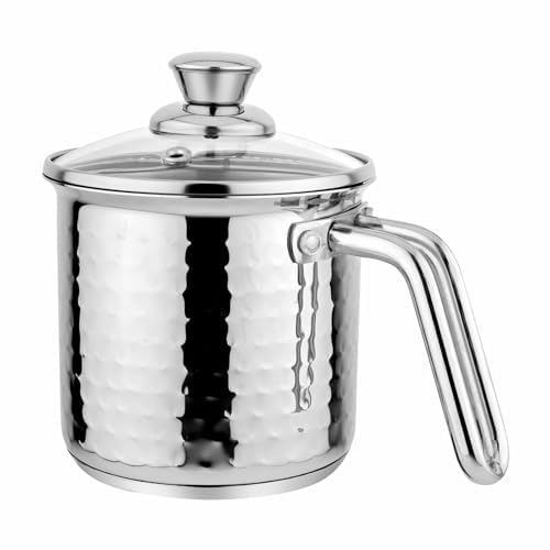 Prabha Stainless Steel Milk Pot, 17cm, 2.5L Capacity, Induction Compatible, Silver Hammered Finish