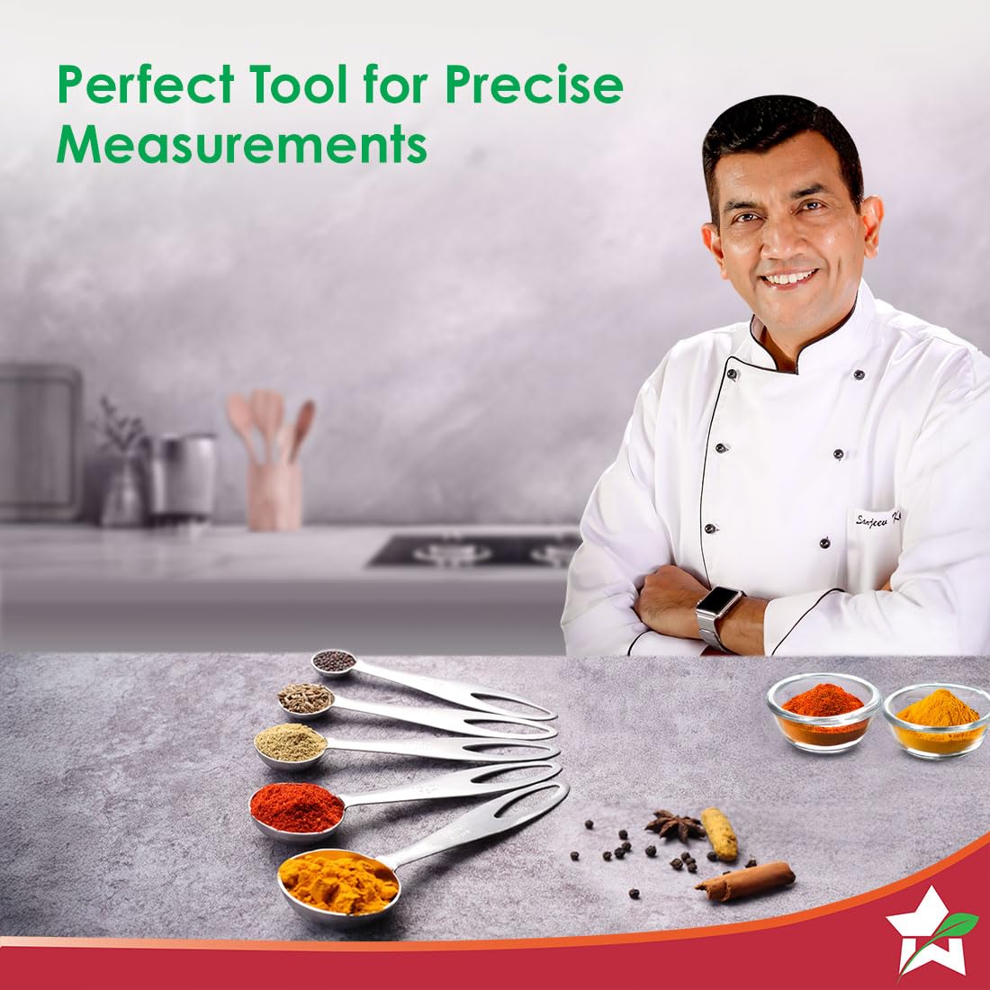 Wonderchef Ambrosia Stainless-Steel Measuring Spoons with 5 Engraved Measurements | 1.25ml, 2.5ml, 5ml. 7.5ml, 15ml | for Dry or Liquid Ingredients | Precise Cooking and Baking | 1-Year Warranty