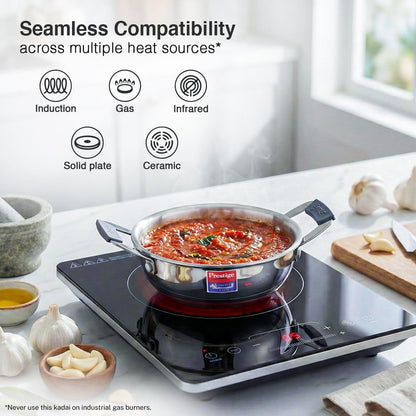 Prestige 12cm/400ml Tri-Ply Stainless Steel Cute Kadai|Gas & Induction Compatible| Even Heat Distribution|Perma-Cool Handles|Thick Gauge
