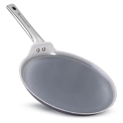 Wonderchef Eco-Glide Dosa Tawa | Chemical-Free Ceramic Coating | 28cm | Healthy, Low Oil Meals | Scratch-Resistant | Stainless-Steel Handle | Gas & Induction Compatible | Grey | Easy to Clean