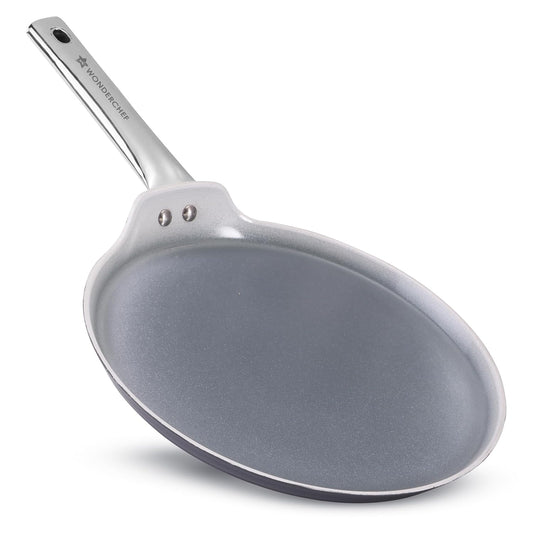 Wonderchef Eco-Glide Dosa Tawa | Chemical-Free Ceramic Coating | 28cm | Healthy, Low Oil Meals | Scratch-Resistant | Stainless-Steel Handle | Gas & Induction Compatible | Grey | Easy to Clean