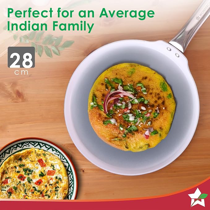 Wonderchef Eco-Glide Dosa Tawa | Chemical-Free Ceramic Coating | 28cm | Healthy, Low Oil Meals | Scratch-Resistant | Stainless-Steel Handle | Gas & Induction Compatible | Grey | Easy to Clean