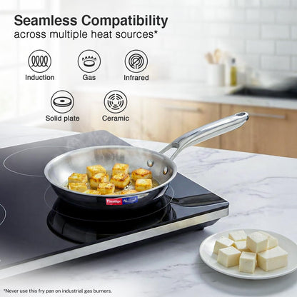 Prestige 18cm/0.8L Tri-Ply Stainless Steel Splendid Fry Pan| Gas and Induction Compatible |Even Heat Distribution| Thick Gauge Tri-Ply Body| 15 Year Warranty