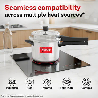 Prestige Popular Plus Svachh Virgin Aluminium Spillage Control Outer Lid Pressure Cooker, 5 L (Silver), 5 Liter