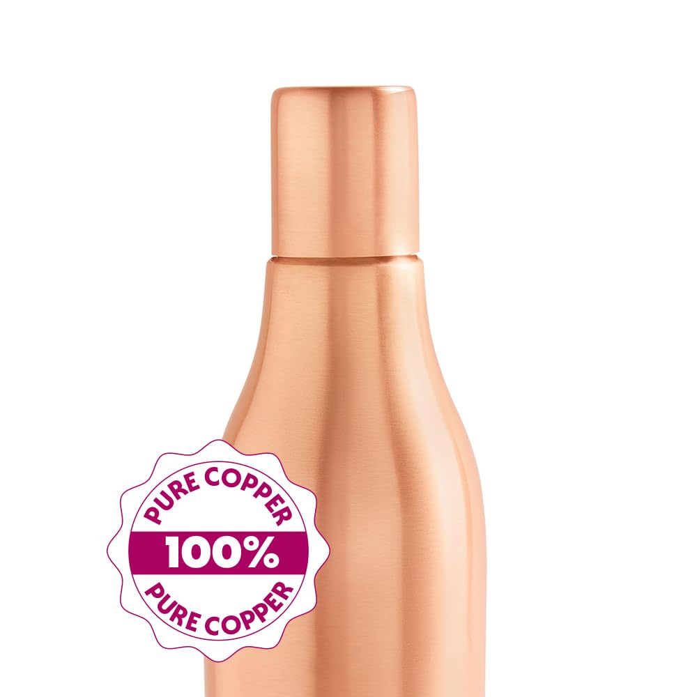 Borosil 800 ml Gemini Copper Bottle, 100% Pure Copper, BPA Free & Leakproof with Anti-Oxidant Properties of Copper Bottle for Home, School & Office