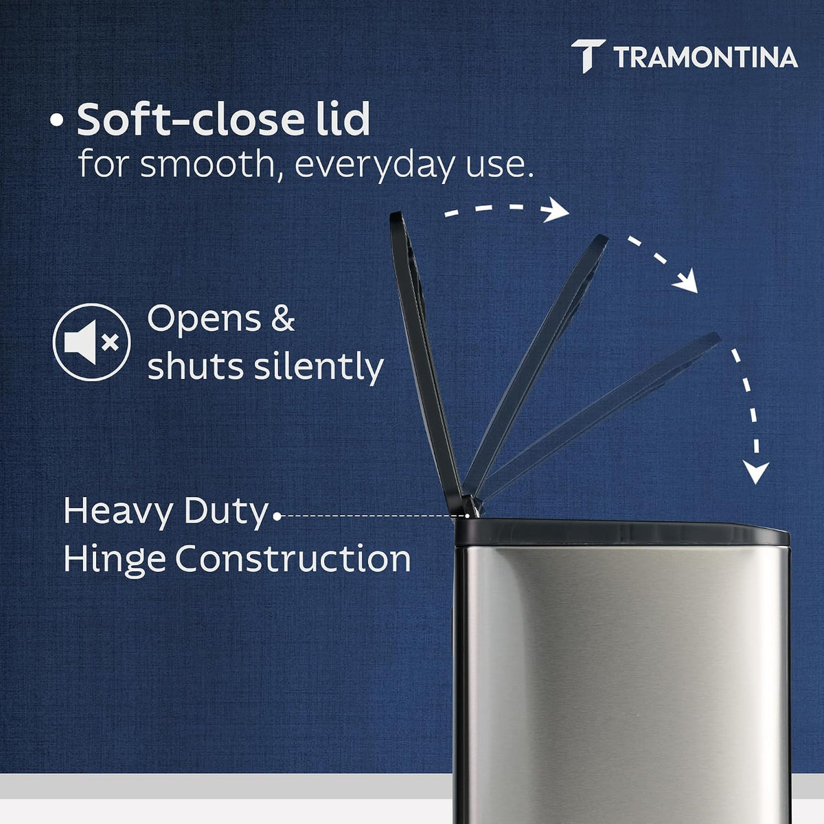TRAMONTINA 2-in-1 Dual Compartment Dustbin 16L (8L+8L) | Stainless Steel Wet & Dry Trash Can | Soft-Close | Removable Inner Buckets | Anti-Fingerprint | Rectangle Bin