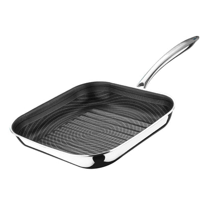 BERGNER Hi-Tech TriPly Stainless Steel 24cm Grill Pan, Honeycomb Non-Stick Coating, Healthy Cooking, Less Oil Use, Durable Handle with Excellent Grip - Induction and Gas Stove Ready