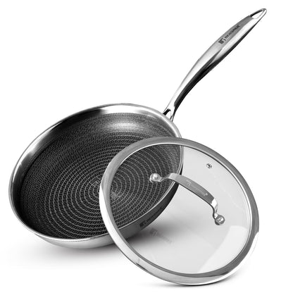 BERGNER Hi-Tech Giro Triply Stainless Steel 18cm Frypan, Honeycomb Mesh Non-Stick Coating, PFOA Free, Consumes Less Oil, Healthy Cooking, Even Heat Distribution - Induction and Gas Stove Ready