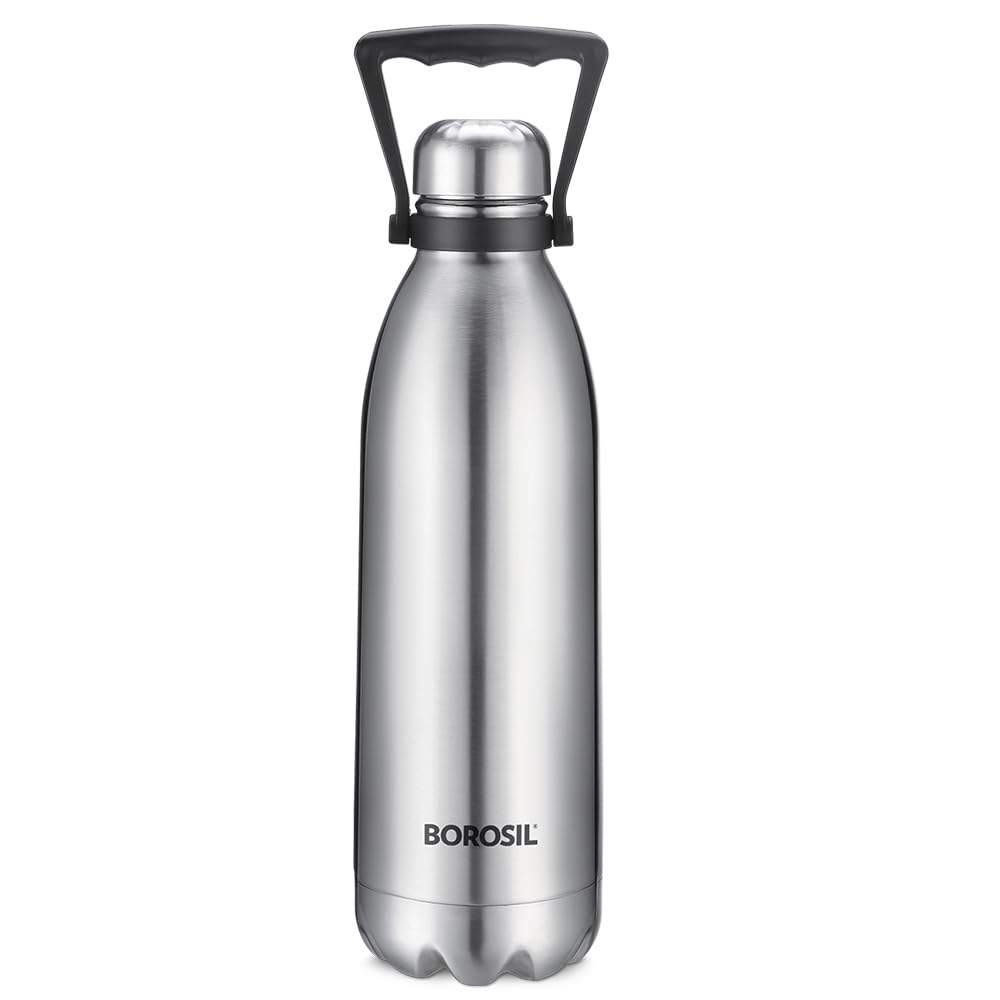 Borosil Hydra 1.8 L Bolt Stainless Steel Water Bottle | Double Wall Vacuum Insulated Flask | 24 Hours Hot and Cold | Bottle for Office, Gym, School | 1 Year Warranty | Silver