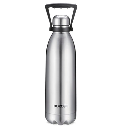 Borosil Hydra 1.8 L Bolt Stainless Steel Water Bottle | Double Wall Vacuum Insulated Flask | 24 Hours Hot and Cold | Bottle for Office, Gym, School | 1 Year Warranty | Silver