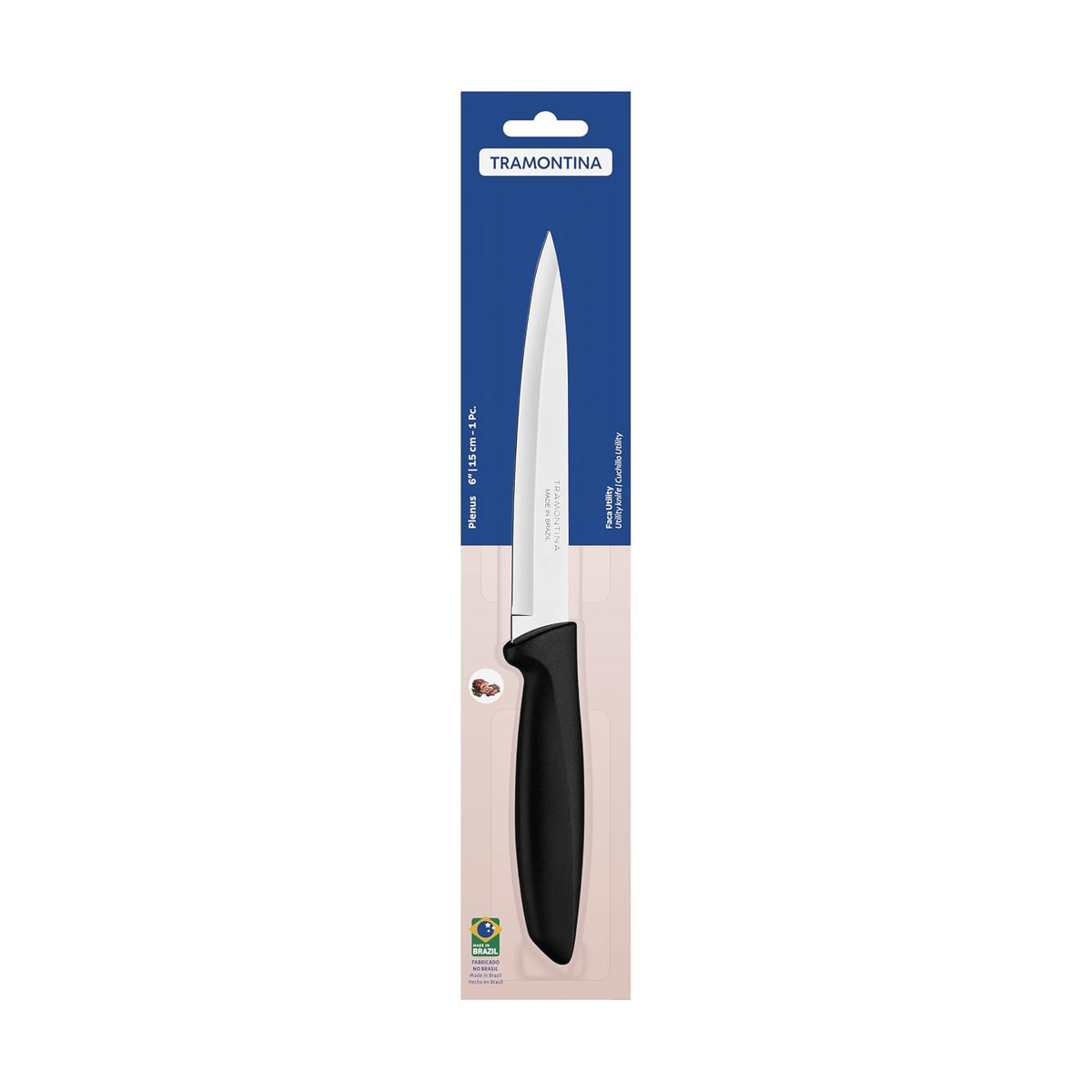 Tramontina Plenus 6-Inch Utility Knife – Stainless Steel Blade with Sword-Shaped Tip and Black Polypropylene Handle, Dishwasher Safe