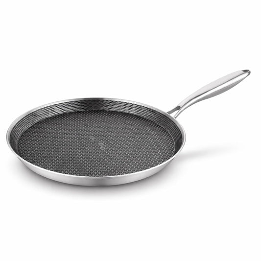 Prabha Stainless Steel Dosa Tawa | Triply Hexa Cube Roti Tawa 30cm | Dosa Tava Non Stick Marble Coating Induction Base & Gas Stove Compatible | Food-Grade Steel Sturdy Handles