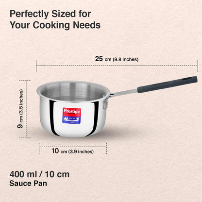 Prestige 10cm/400ml Tri-Ply Stainless Steel Cute Sauce Pan|Gas & Induction Compatible| Even Heat Distribution|Perma-Cool Handles|Thick Gauge