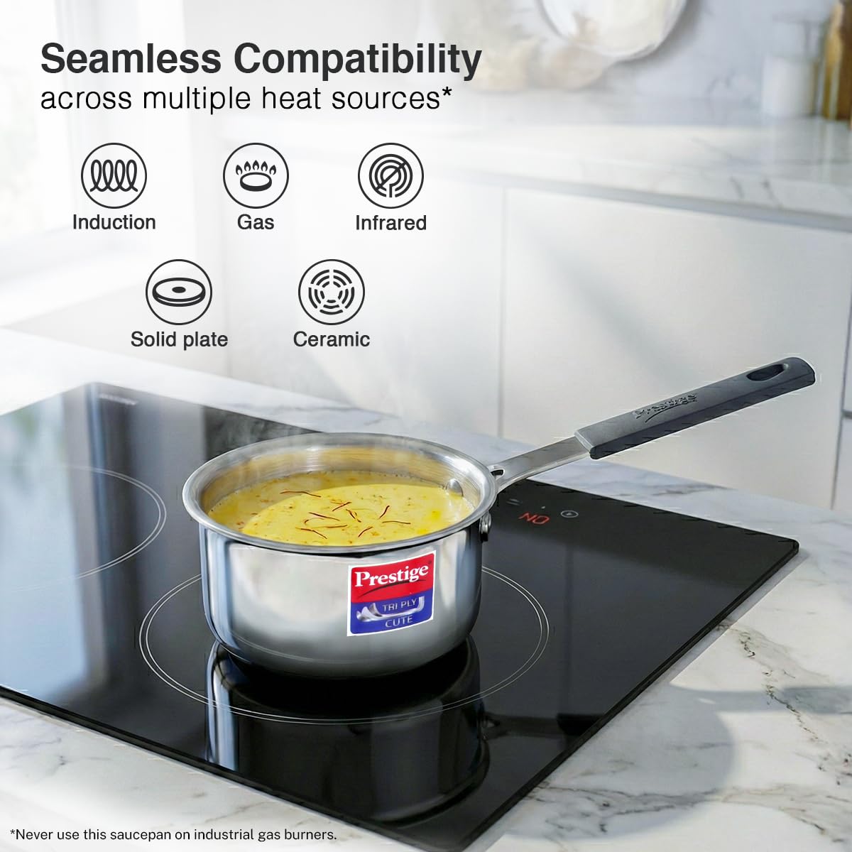 Prestige 10cm/400ml Tri-Ply Stainless Steel Cute Sauce Pan|Gas & Induction Compatible| Even Heat Distribution|Perma-Cool Handles|Thick Gauge
