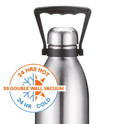 Borosil Hydra 1.8 L Bolt Stainless Steel Water Bottle | Double Wall Vacuum Insulated Flask | 24 Hours Hot and Cold | Bottle for Office, Gym, School | 1 Year Warranty | Silver
