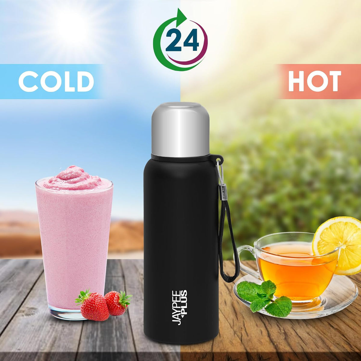 Jaypee Plus Quebec 304 Stainless Steel Double Wall Thermosteel Vaccum Insulated 24 Hours Hot and Cold Water Bottle |Leakproof Flask|Ideal for School, Office & Travel - 700 ml, (Black)