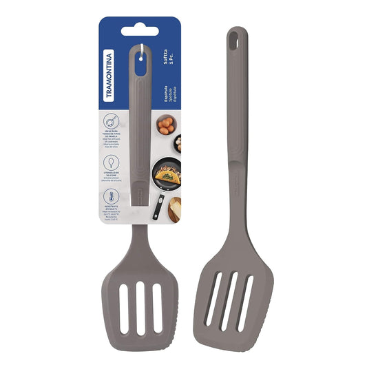 Tramontina Softta Slotted Spatula – Grey Silicone Turner for Cooking, Frying & Flipping – Heat Resistant up to 210°C, Safe for Nonstick & Ceramic Cookware