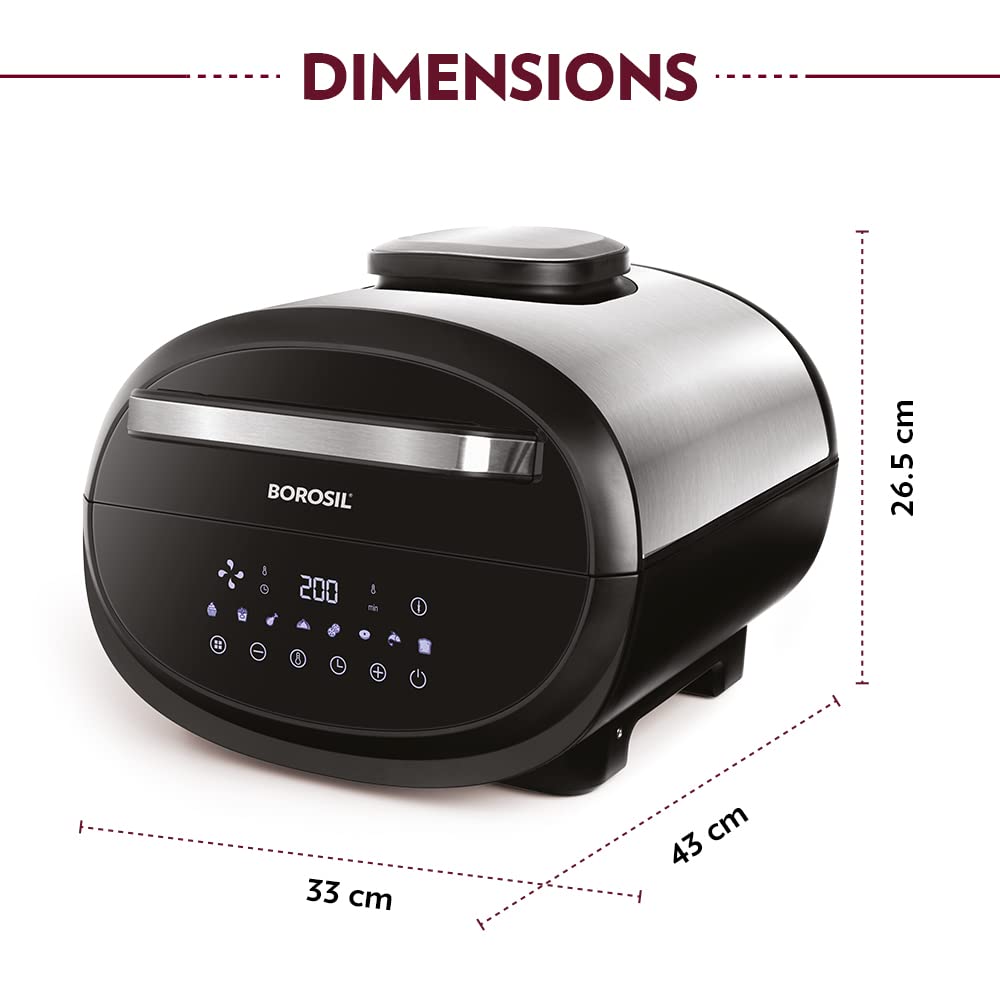 Borosil Best 6.1 L Air Fryer | 4 in 1 Function with QuickFry Technology, Auto Off Function | Air Fryer for Bake, Grill, Roast, Reheat etc. | 90% Less Oil | 2 Year Warranty | Black