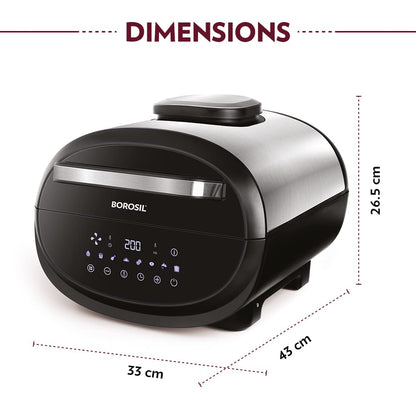 Borosil Best 6.1 L Air Fryer | 4 in 1 Function with QuickFry Technology, Auto Off Function | Air Fryer for Bake, Grill, Roast, Reheat etc. | 90% Less Oil | 2 Year Warranty | Black
