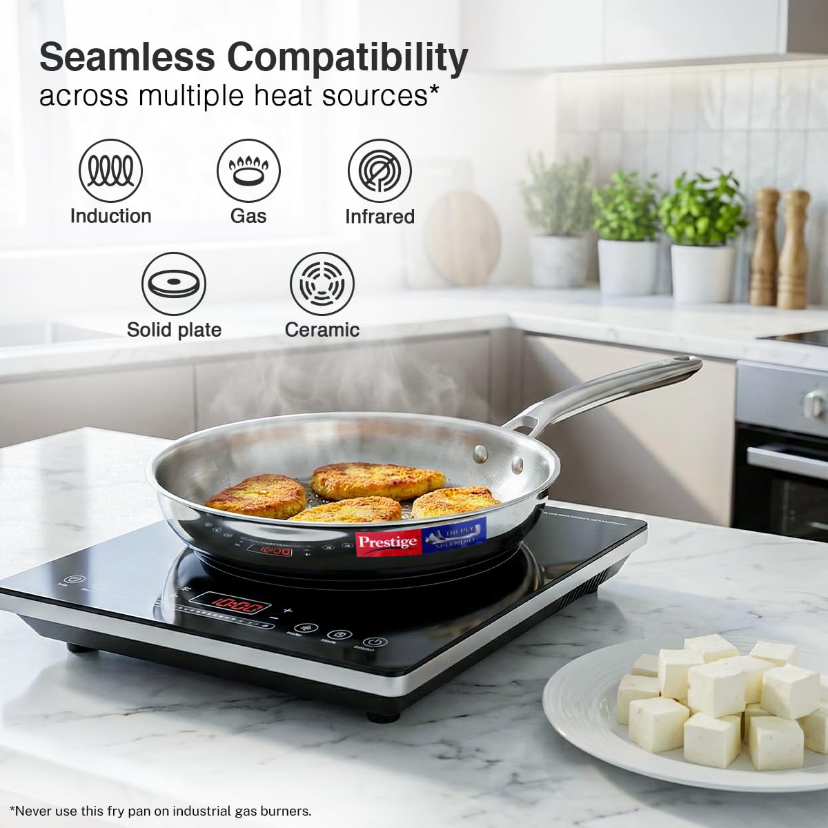 Prestige 26cm/2.3L Tri-Ply Stainless Steel Splendid Fry Pan with Lid|Gas and Induction Compatible|Even Heat Distribution| Thick Gauge Tri-Ply Body|15 Year Warranty