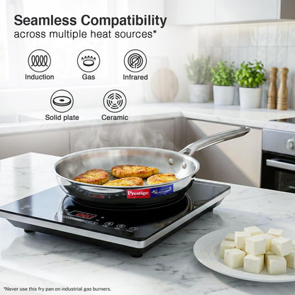 Prestige 26cm/2.3L Tri-Ply Stainless Steel Splendid Fry Pan with Lid|Gas and Induction Compatible|Even Heat Distribution| Thick Gauge Tri-Ply Body|15 Year Warranty