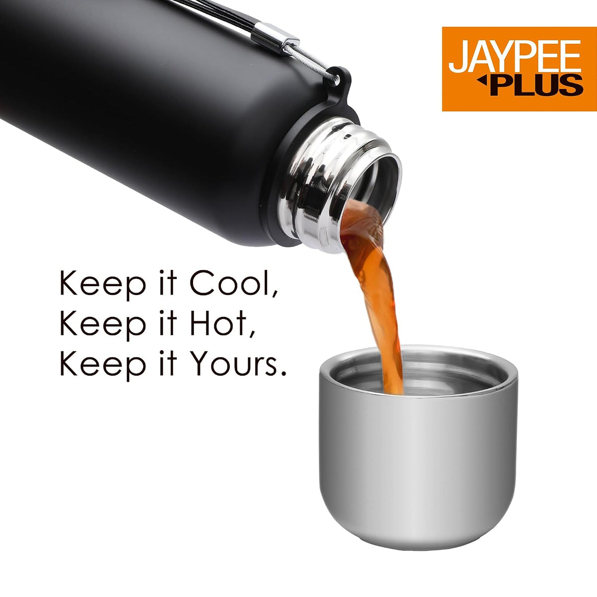 Jaypee Plus Quebec 304 Stainless Steel Double Wall Thermosteel Vaccum Insulated 24 Hours Hot and Cold Water Bottle |Leakproof Flask|Ideal for School, Office & Travel - 700 ml, (Black)