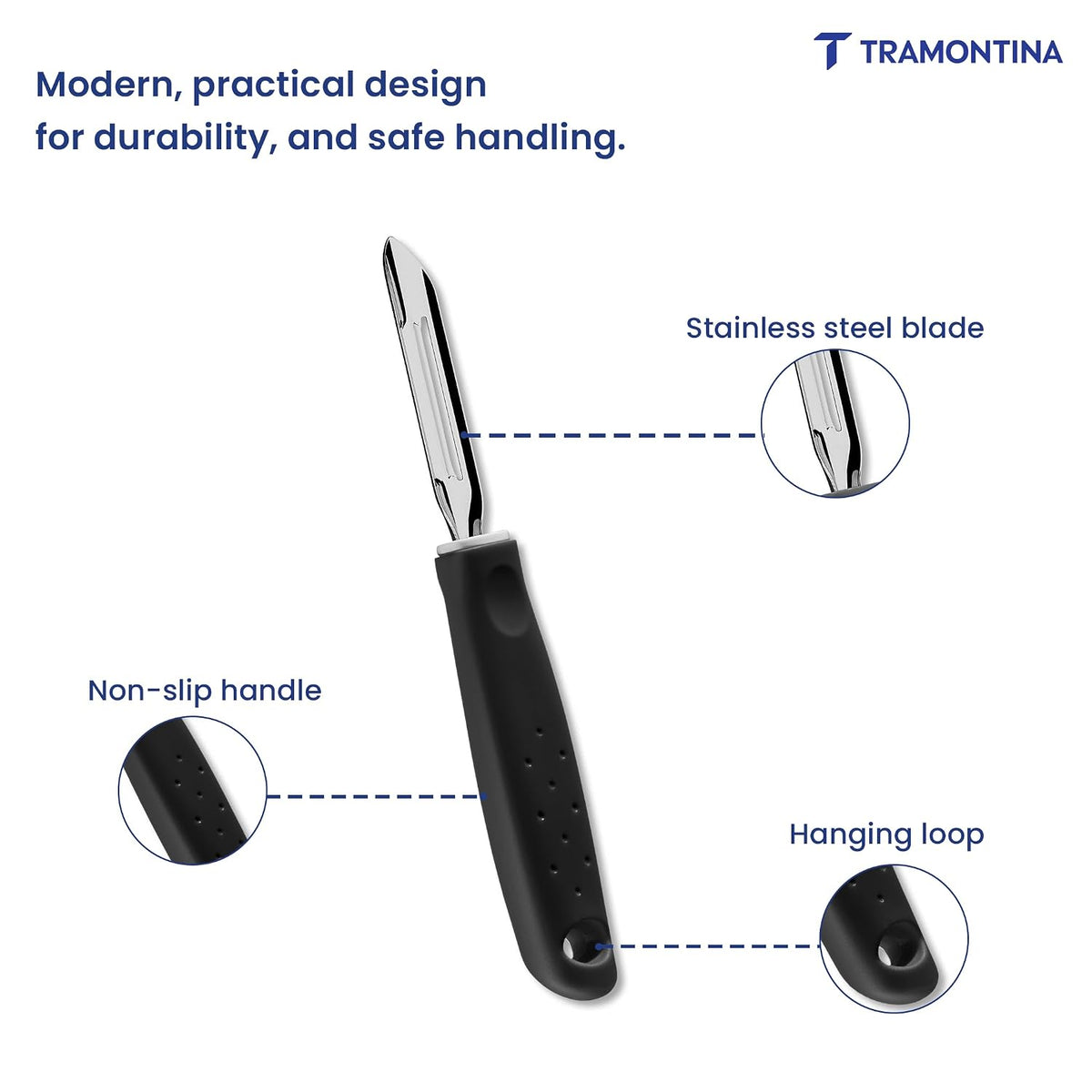 Tramontina Utilita Stainless-Steel Potato Peeler – Black Polypropylene Handle – Ideal for Peeling Potatoes, Carrots, Cucumbers, & More