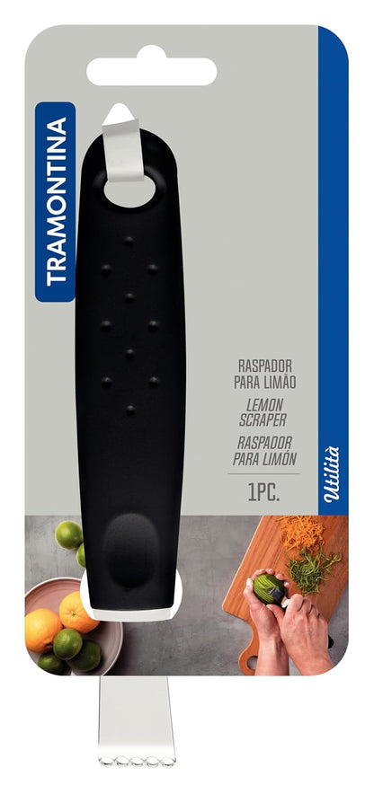 Tramontina Utilità Stainless Steel Lemon Grater – Black Polypropylene Handle – Ideal for Zesting Lemon, Lime, Orange, Ginger, & More