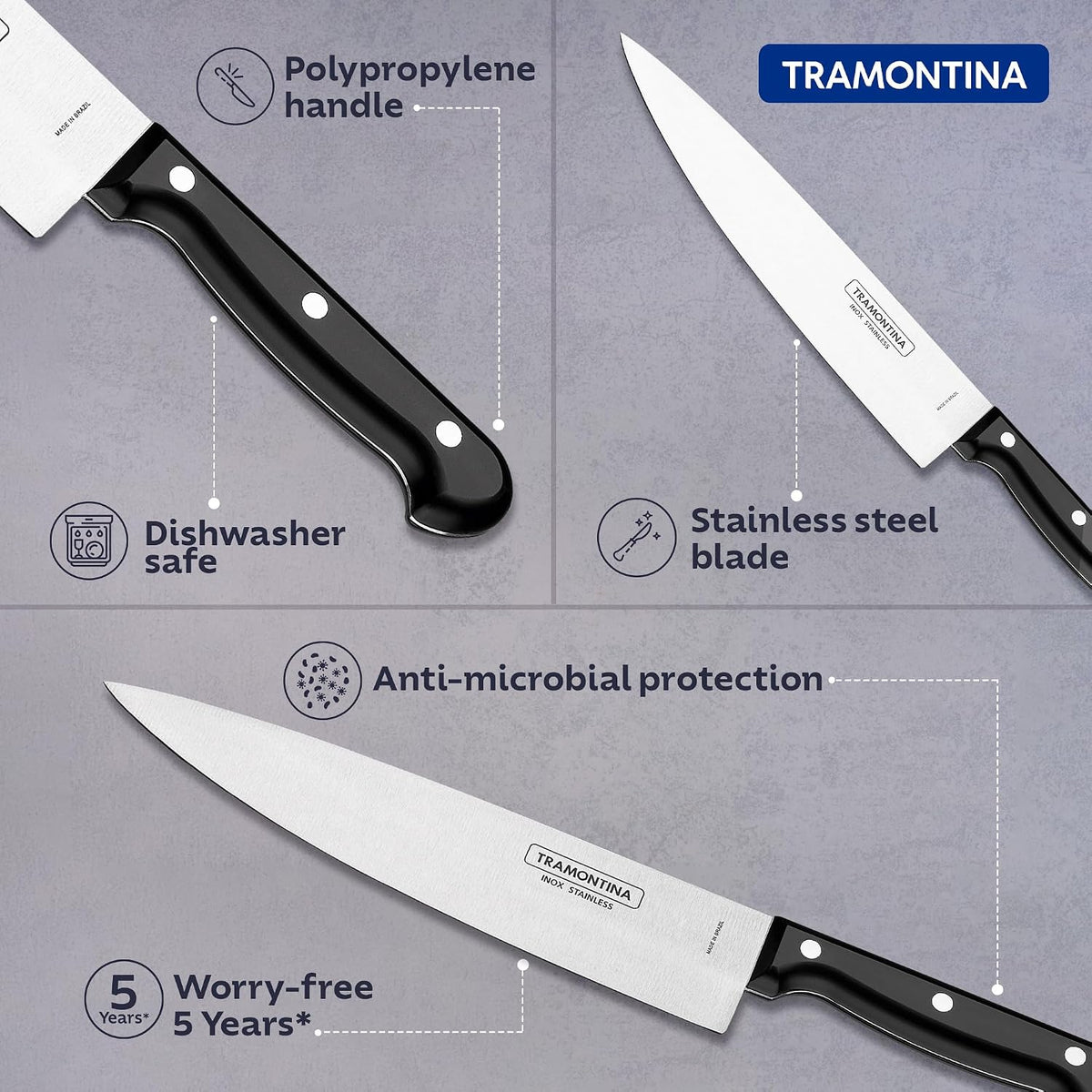TRAMONTINA Ultracorte 15cm / 5.9" Chef Knife | Stainless Steel Blade Kitchen Knife | Chopping/Vegetable Knife | Plain/Straight Edge | Polypropylene Handle | Made in Brazil | 5 Year Warranty
