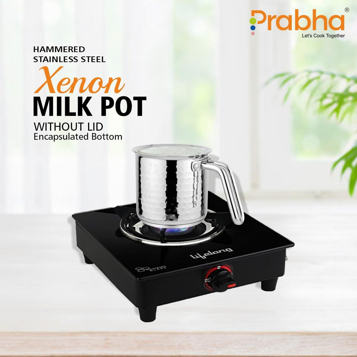 Prabha Xenon IB Milk Pot Hammered | 11cm | 1L | Stove & Induction Cookware | Heat Surround Cooking | Hammered Milk Pot | Sauce Pan, Tea Pan, Egg Boiler, Water Boiler with Handle