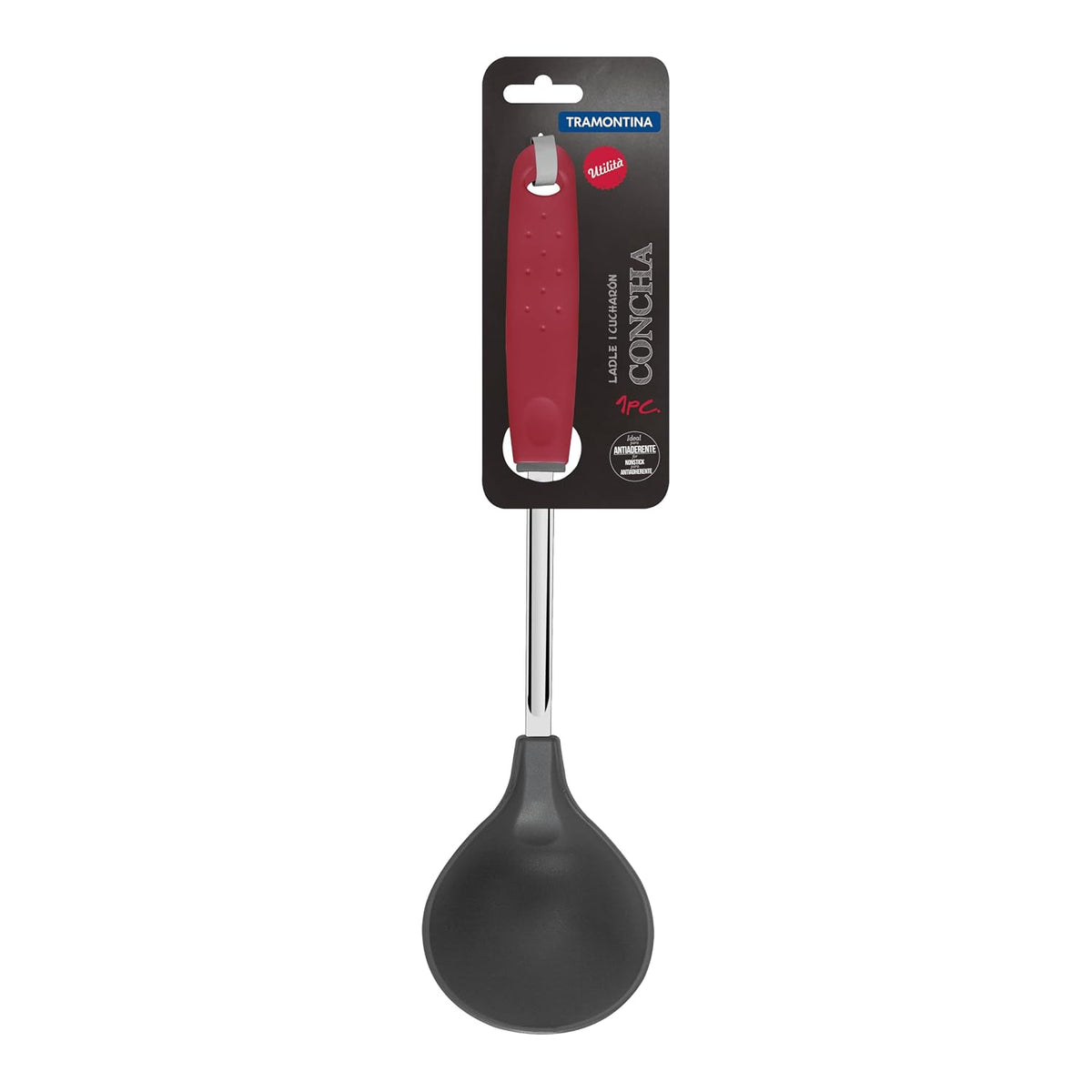 Tramontina Utilità Nylon Ladle – Red Polypropylene Handle – Heat Resistant up to 180 °C – Ideal for Serving Soup, Stew, Sauces & More