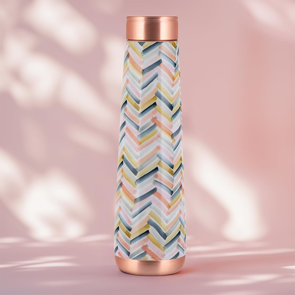 Borosil 800 ml Arth Series Skylar Design Copper Bottle | 100% Pure Copper, BPA Free & Leakproof with Anti-Oxidant Properties of Copper | Printed Designer Bottle for Home, School & Office