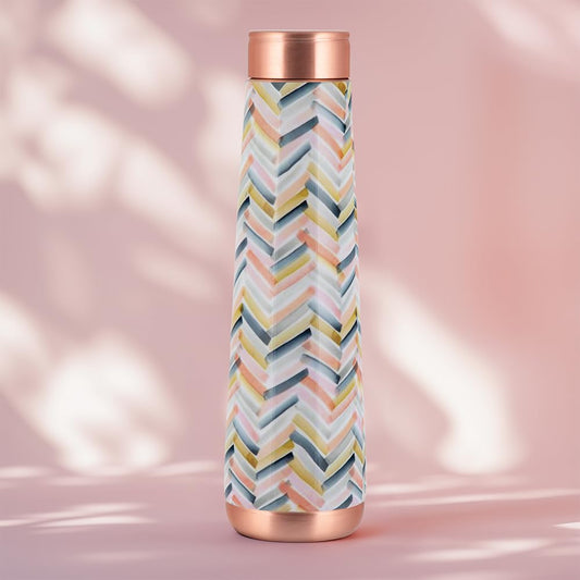 Borosil 800 ml Arth Series Skylar Design Copper Bottle | 100% Pure Copper, BPA Free & Leakproof with Anti-Oxidant Properties of Copper | Printed Designer Bottle for Home, School & Office
