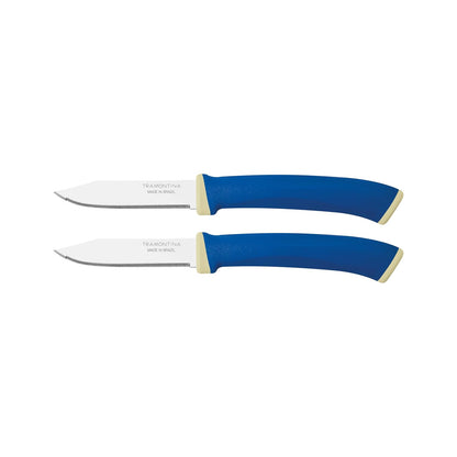 TRAMONTINA Felice 2-Piece Fruit and Vegetable Knife Set – Serrated Stainless Steel Blades with Blue Polypropylene Handles – Perfect for Fruits, Veggies, Peeling & Prep –Dishwasher Safe