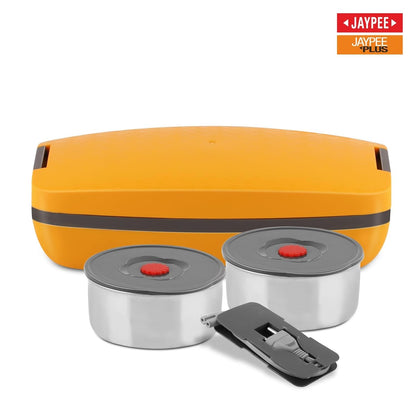 Jaypee Plus Hotpot Electric Lunch Box with 2 Removable Stainless Steel Containers 250 ml x2 with Power Cord |Air Vent on Lid |Leakproof Silicon Seal|LED Indicator |Shockproof | Yellow