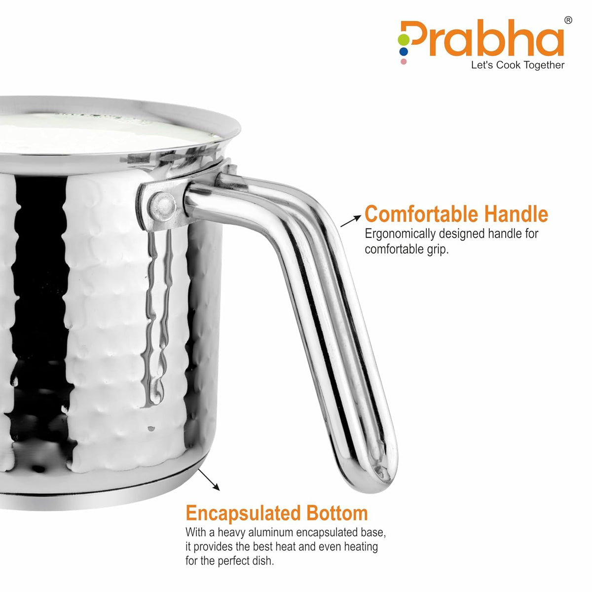 Prabha Xenon IB Milk Pot Hammered | 11cm | 1L | Stove & Induction Cookware | Heat Surround Cooking | Hammered Milk Pot | Sauce Pan, Tea Pan, Egg Boiler, Water Boiler with Handle