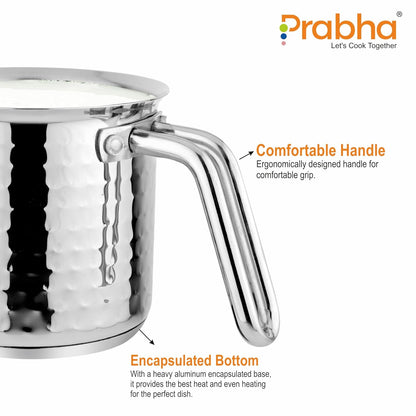 Prabha Xenon IB Milk Pot Hammered | 11cm | 1L | Stove & Induction Cookware | Heat Surround Cooking | Hammered Milk Pot | Sauce Pan, Tea Pan, Egg Boiler, Water Boiler with Handle