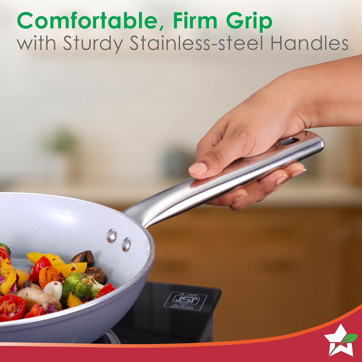 Wonderchef Eco-Glide Fry Pan | | Chemical-Free Ceramic Coating | 24cm, 1.8L | Healthy, Low Oil Meals | Scratch-Resistant | Stainless-Steel Handle | Gas & Induction Compatible | Grey | Easy to Clean