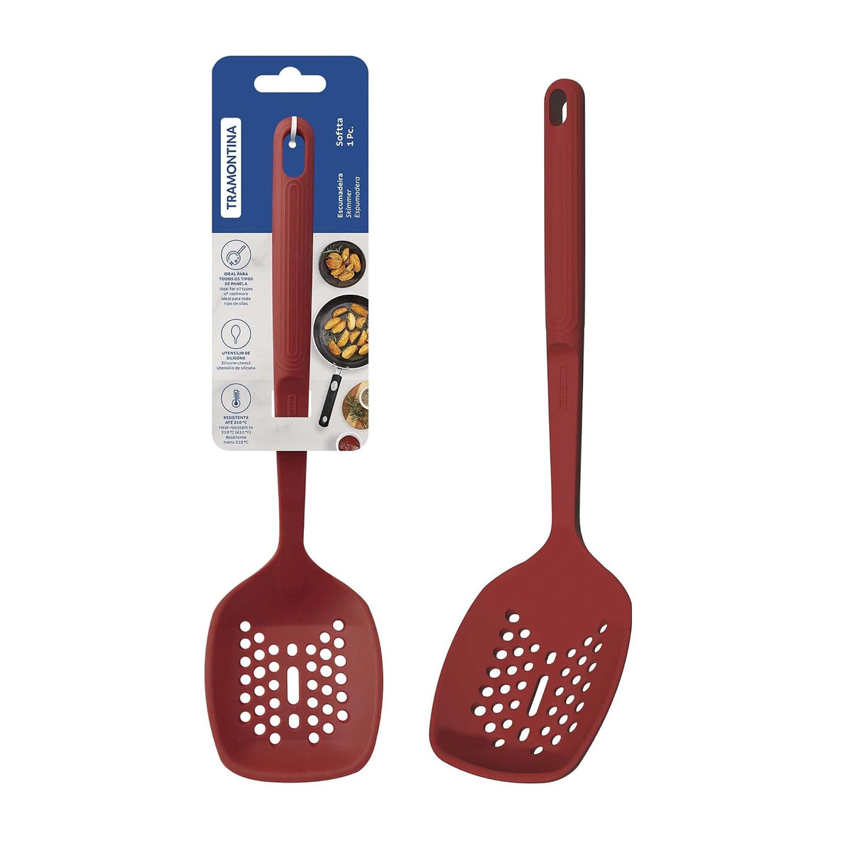 Tramontina Softta Red Silicone Skimmer – Heat‑Resistant to 210°C – Safe for Nonstick & Ceramic Cookware – Perfect for Frying, Skimming & Serving