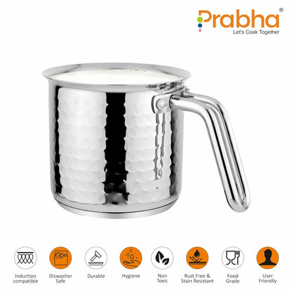 Prabha Xenon IB Milk Pot Hammered | 11cm | 1L | Stove & Induction Cookware | Heat Surround Cooking | Hammered Milk Pot | Sauce Pan, Tea Pan, Egg Boiler, Water Boiler with Handle