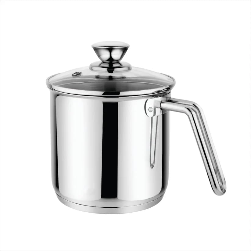 Prabha Xenon IB Milk Pot with Lid Stainless Steel | 17cm | 2.5L | Stove & Induction Cookware | Heat Surround Cooking | Hammered Milk Pot | Sauce Pan, Tea Pan, Egg Boiler, Water Boiler with Handle